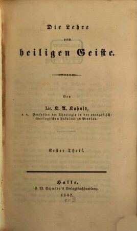 Die Lehre vom heiligen Geiste, 1