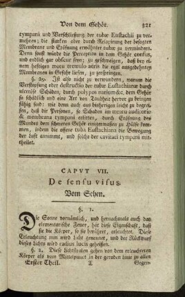 Caput VII. De sensu visus. = Vom Sehen.