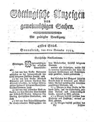 45stes Stück. Sonnabend, den 6ten November 1773.