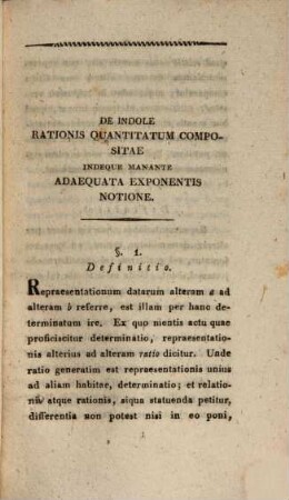 De indole rationis quantitatum compositae, indeque manente adaequata exponentis notione : Commentatio acad. philos. med.