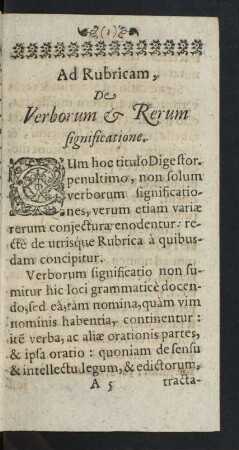 Ad Rubricam, De Verborum & Rerum significatione.