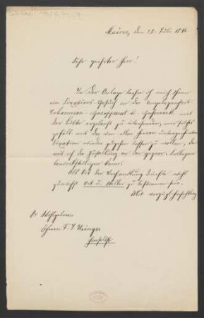 Brief an Franz Joseph Usinger : 28.07.1896