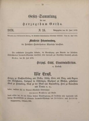 16. Ministerialbekanntmachung, die Fröttstedt-Friedrichrodaer Eisenbahn betr. Vom 23. Juni 1876