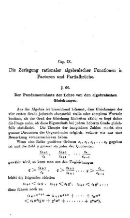 Cap. IX. Die Zerlegung rationaler algebraischer Functionen in Factoren und Partialbrüche.