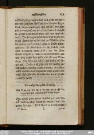 Einundzwanzigstes Kapitel. Wie Sancho Pansas Statthalterschafft ein trauriges und jämmerliches Ende nahm.