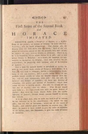 The First Satire of the Second Book Of Horace Imitated