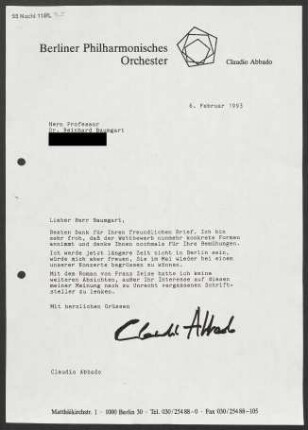 Brief an Reinhard Baumgart, 06.02.1993