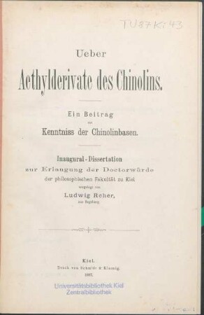 Ueber Aethylderivate des Chinolins : ein Beitrag zur Kenntniss der Chinolinbasen