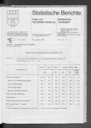 Index der Nettoproduktion im Februar 1980 : Lfd. Nr. 11