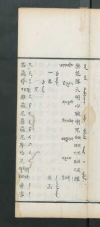Yaya de gaibušarakū amba ulhicun tarni i nomun = 無能勝大明心陀羅呢經 = ཞན་གྱིས་མི་ཐུབ་པ་ཞེས་བྱ་བའི་རིག་པ་ཆེན་པོའི་སྙིང་པོའི་གཟུངས་ཀྱི་མདོ
