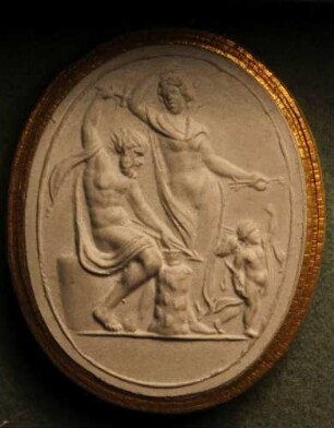 Vulcanus schmiedet auf Verlangen der Venus Pfeile für Cupido (Daktyliothek, Erstes Mythologisches Tausend)