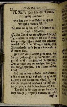 VI. Auffs Fest der Verkündigung Mariæ.