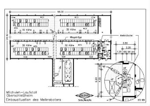 Milchvieh-Laufstall Oberschleissheim. Einbausituation des Melkroboters