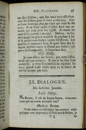 XX. Dialogue. Dix-huitième Journée.