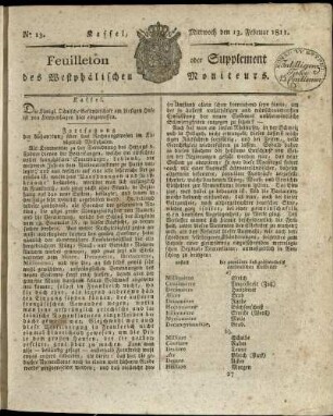 No. 13, Mittwoch den 13. Februar 1811