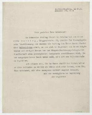 Brief von Raoul Hausmann an Gustav Kemman. Berlin