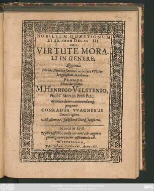 Nobilium Quaestionum Ethicarum Decas III. De Virtute Morali In Genere