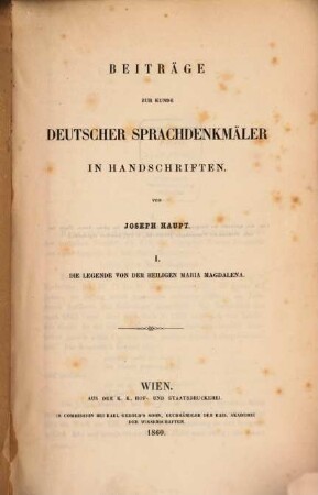 Beiträge zur Kunde deutscher Sprachdenkmäler in Handschriften, 1