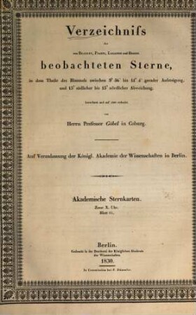 Verzeichniss der von Bradley, Piazzi, Lalande und Bessel beobachteten Sterne. 11. 1830