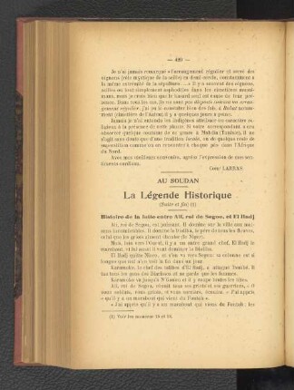 Au Soudan. La Légende Historique.