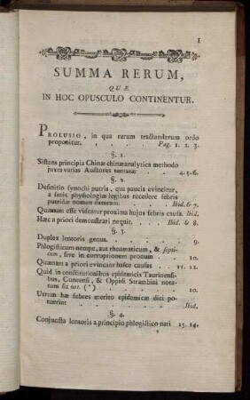 Summa Rerum, Que In Hoc Opusculo Continentur.