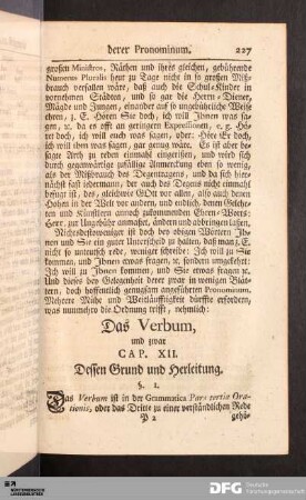 Das Verbum, und zwar Cap. XII. Dessen Grund und Herleitung.