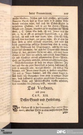 Das Verbum, und zwar Cap. XII. Dessen Grund und Herleitung.