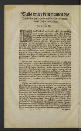 Bulla unter dem Namen des Bapsts Leo des zehenden, wider D. M. Luther ausgangen.
