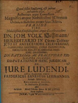 Diss. iur. de iure ludendi