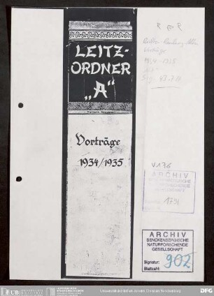 Vortragsveranstaltungen der Senckenbergischen Naturforschenden Gesellschaft im Winterhalbjahr 1934/35