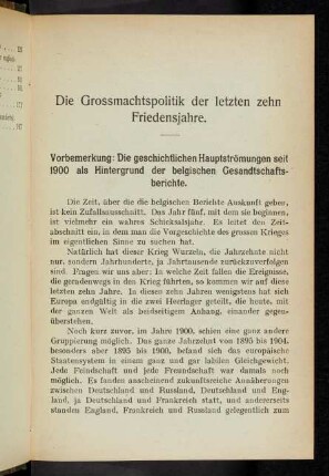 11-19 Vorbemerkungen: Die geschichtlichen Hauptströmungen seit 1900 als Hintergrund der belgischen Gesandtschaftsberichte