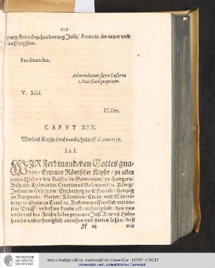 Caput XIX. Weyland Kayser Ferdinandi lehnbrieff de anno 1559