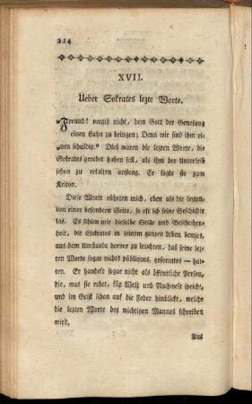 XVII. Ueber Sokrates lezte Worte.