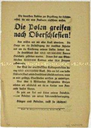 Flugblatt im Zusammenhang mit der Volksabstimmung für den Verbleib von Oberschlesien beim Deutschen Reich