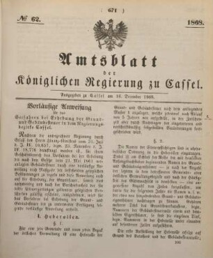 № 62. Ausgegeben zu Cassel am 16. December 1868.