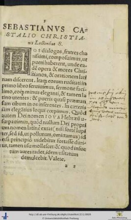 Sebastianus castalio christianis Lectoribus S.