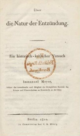 Ueber die Natur der Entzündung : ein historisch-kritischer Versuch