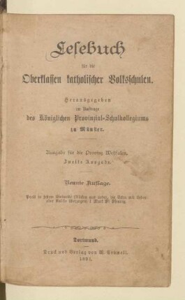 Lesebuch für die Oberklassen katholischer Volksschulen