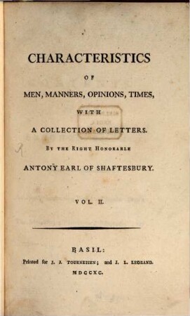 Characteristics of men, manners, opinions, times. 2 (1790)