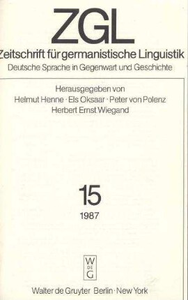 Postgenerative Grammatik oder zurück zur Oberflächensyntax? Peter Eisenberg: Grundriß der deutschen Grammatik, Stuttgart: Metzler, 1986, 504 S.