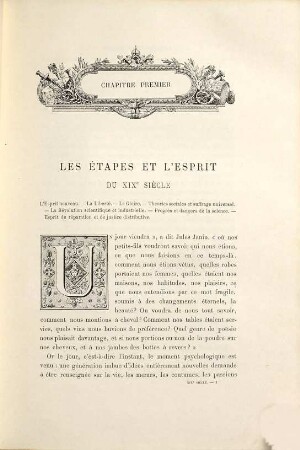 XIXe siècle (en France) : classes - moeurs - usages - costumes - inventions ; ouvrage illustré d'un frontispice chromotypographique, de 16 planches coloriées aux patrons, de 36 en-têtes et lettres ornées et de 487 gravures (dont 24 tirées hors texte) d'après les principaux artistes du siècle et à l'aide des procédés modernes