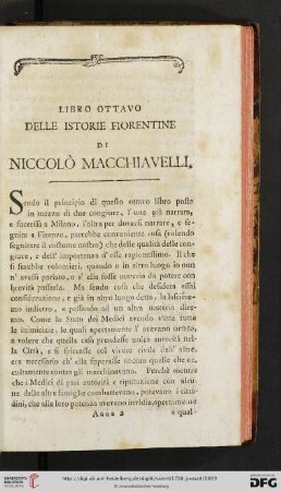 Libro ottavo delle istorie Fiorentine di Niccolò Macchiavelli