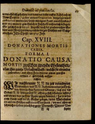 Cap. XVIII. Donationes Mortis Causa.