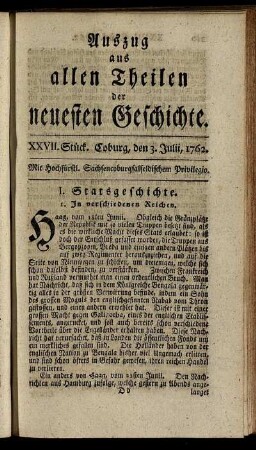 XXVII. Stück. Coburg, den 3. Julii, 1762.