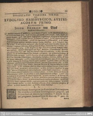 Dissertatio Vigesima Tertia De Rudolpho Habsburgico, Austriacorum Primo. Respondente Iusto Henrico von Block Hannoverano