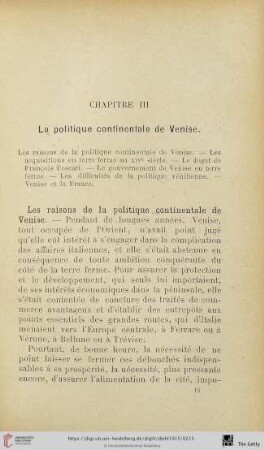 Chapitre III: La politique continentale de Venise