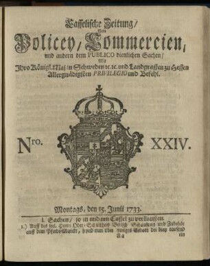 Nro. XXIV, Montags, den 15. Junii 1733