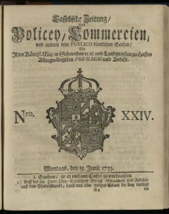 Nro. XXIV, Montags, den 15. Junii 1733