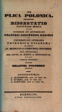 De plica polonica : Diss. inaug. med.