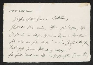 Brief von Oskar Frankl an Gerhart Hauptmann